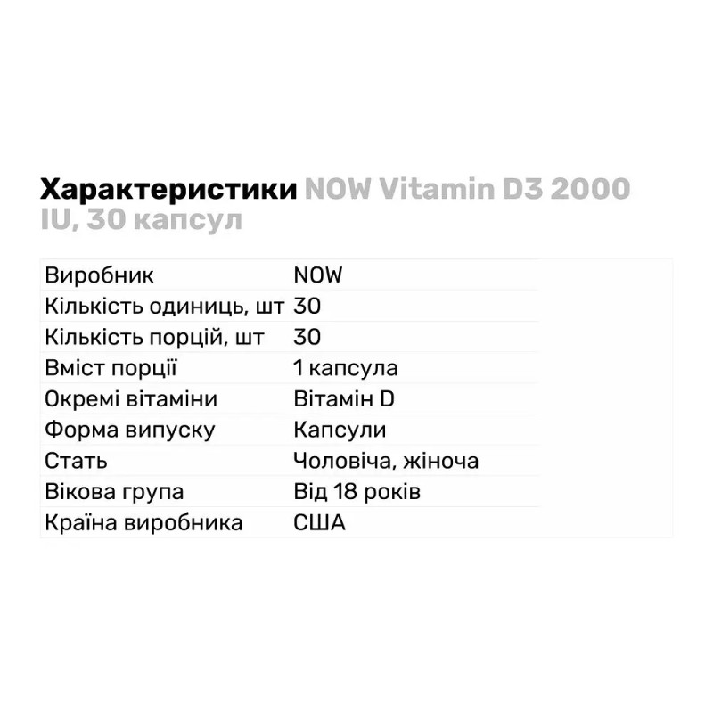 Вітамін Д3 NOW D-3 2000 30капс