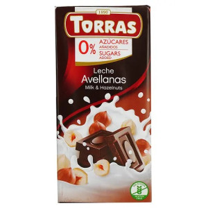 Шоколад Torras молочний без цукру з фундуком 75г