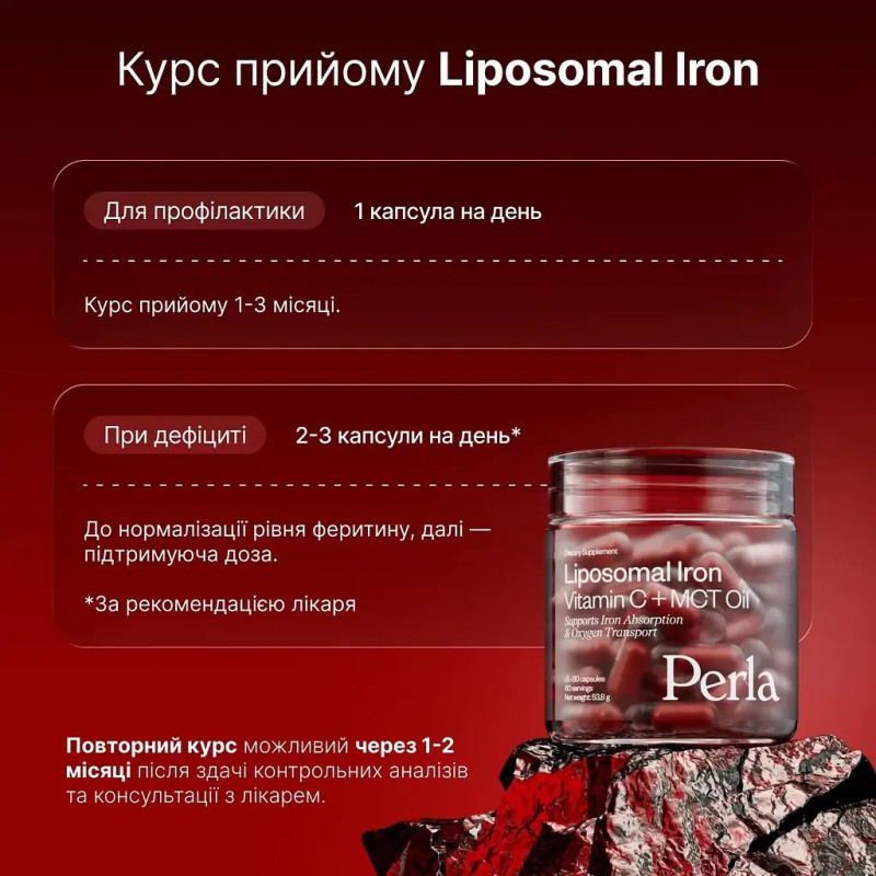 Залізо бісгліцинат Perla Helsa Liposomal Iron 60кап