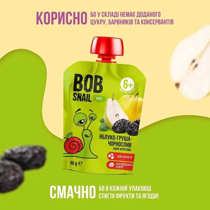 Пюре фруктове Bob Snail яблуко-груша-чорнослив гомогенізоване 90г