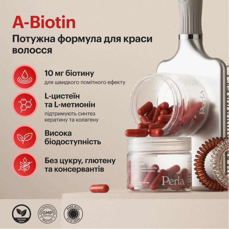 Дієтична добавка Біотин + Амінокислоти Perla Helsa A-Biotin 30 капсул