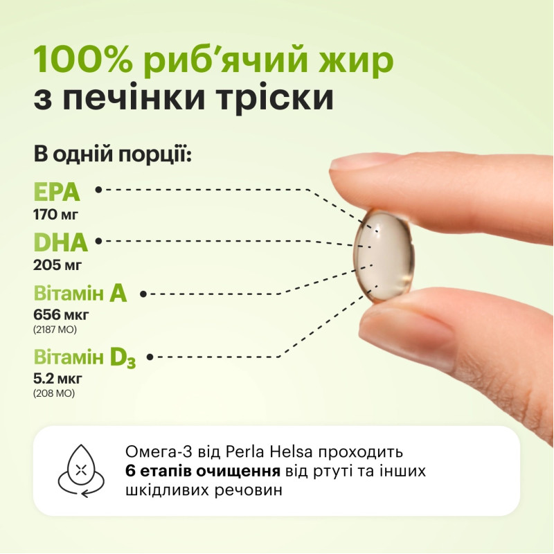 Омега-3 Perla Helsa із печінки тріски Wellness Complex з вітамінами A та D3 120 капсул