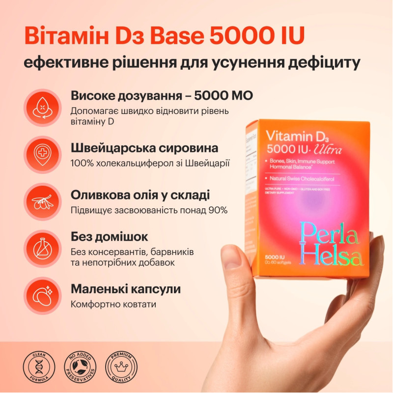 Вітамін D3 Perla Helsa 5000 IU Ultra 60 капсул